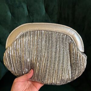 Metallic Silver Pleated Evening Clutch Wristlet
